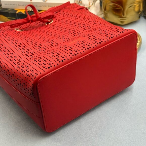 🆕 FURLA 🧿 NWOT Constanza Laser Cut Drawstring Bucket Bag, Red Leather - Picture 14 of 16